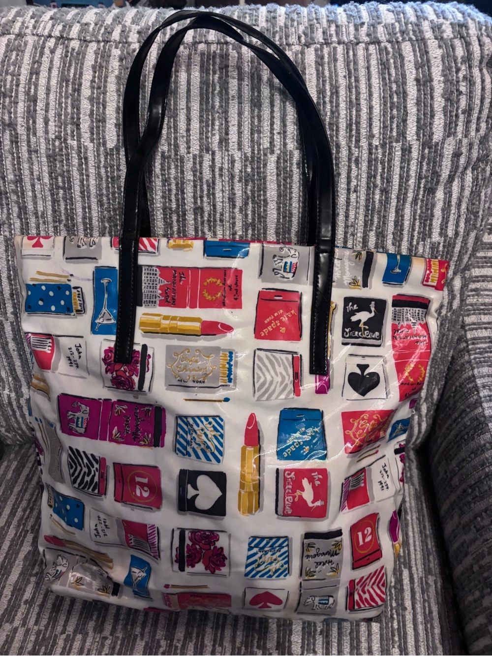 Kate Spade Multicolor Cosmetic-Print Tote Bag with Black Handles